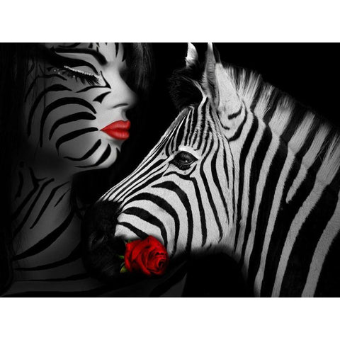 Zebra Love White Modern Wood Framed Art Print by Babette