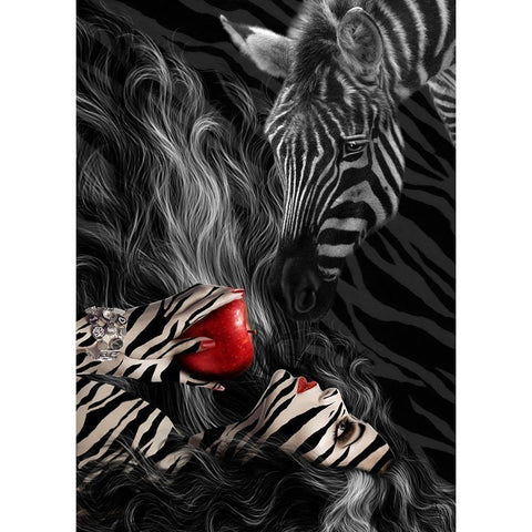 Zebra Time Black Modern Wood Framed Art Print with Double Matting by Babette