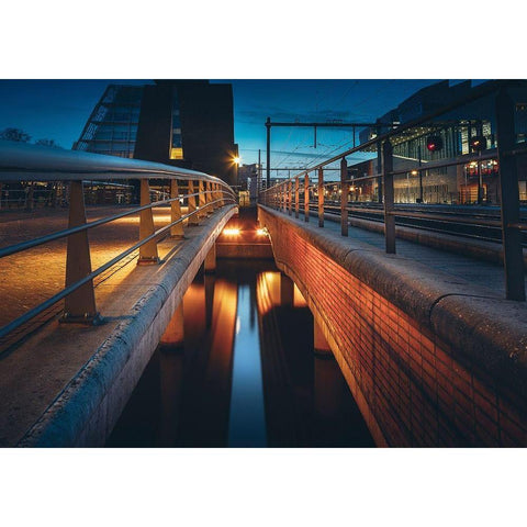 Trainstation Black Modern Wood Framed Art Print with Double Matting by van Gog, Henk