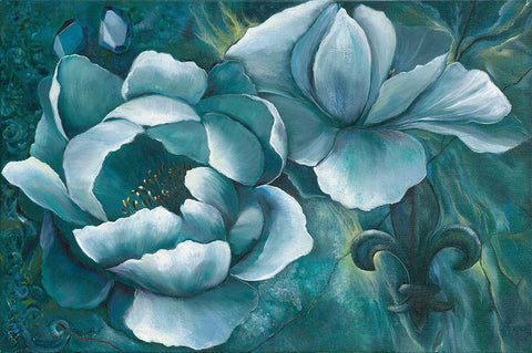 Blue Blooming Black Ornate Wood Framed Art Print with Double Matting by Withaar, Rian