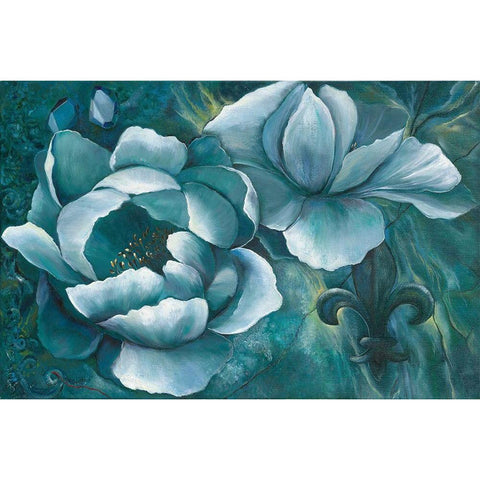 Blue Blooming Gold Ornate Wood Framed Art Print with Double Matting by Withaar, Rian