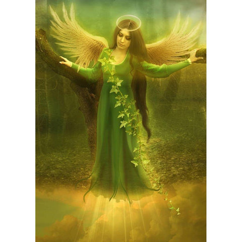 Angel Chamuel Gold Ornate Wood Framed Art Print with Double Matting by Babette