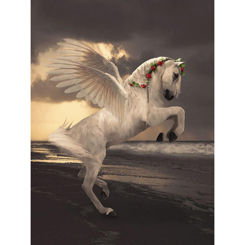 Pegasus With Roses Black Modern Wood Framed Art Print with Double Matting by Babette