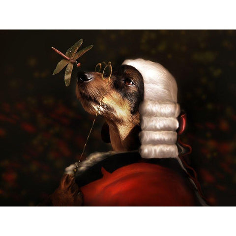 Sir Dashound Black Modern Wood Framed Art Print with Double Matting by Babette