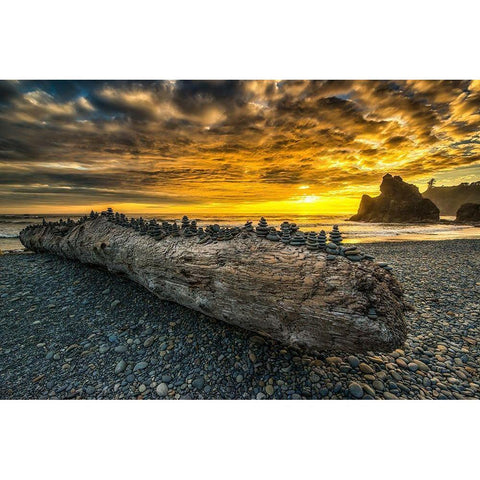 Balancing Stones Black Modern Wood Framed Art Print by Kostka, Vladimir