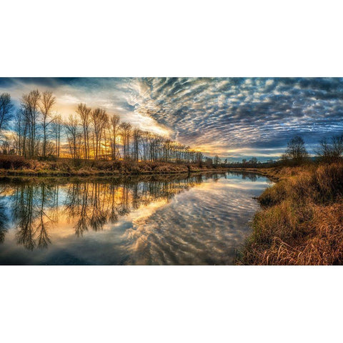 Clouds And River Black Modern Wood Framed Art Print by Kostka, Vladimir