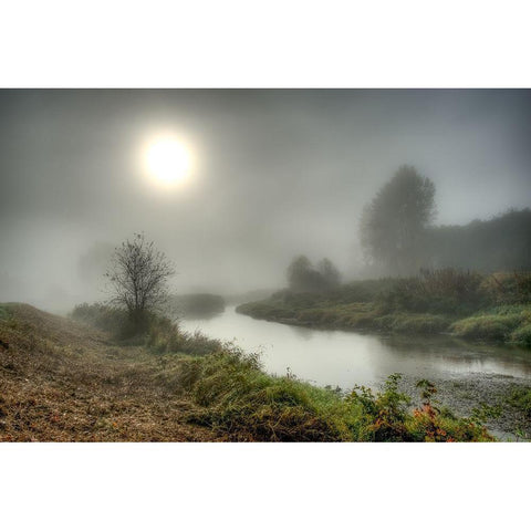 Foggy River Black Modern Wood Framed Art Print by Kostka, Vladimir