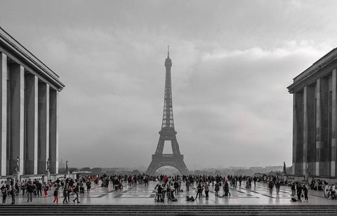Paris With Red Accents White Modern Wood Framed Art Print with Double Matting by Kostka, Vladimir