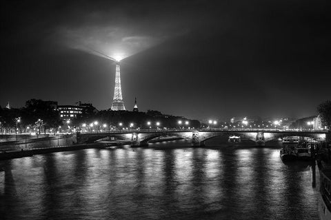 Eifeltower Lights Bw Black Ornate Wood Framed Art Print with Double Matting by Kostka, Vladimir