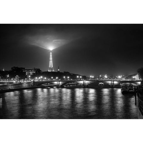 Eifeltower Lights Bw Black Modern Wood Framed Art Print with Double Matting by Kostka, Vladimir
