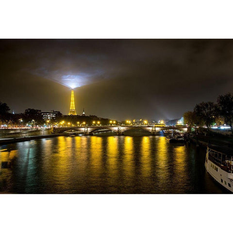 Eifeltower Lights Black Modern Wood Framed Art Print with Double Matting by Kostka, Vladimir