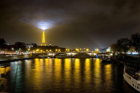 Eifeltower Lights White Modern Wood Framed Art Print with Double Matting by Kostka, Vladimir