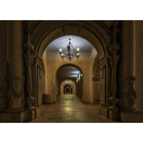 Alley With Chandelier Black Modern Wood Framed Art Print by Kostka, Vladimir