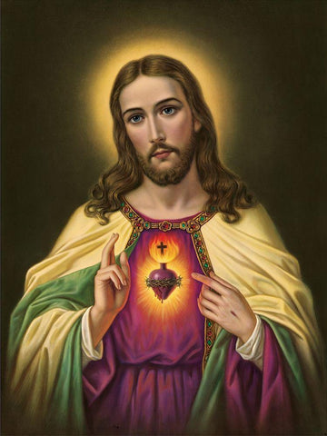 HL. HERZ JESU White Modern Wood Framed Art Print with Double Matting by Anonymous