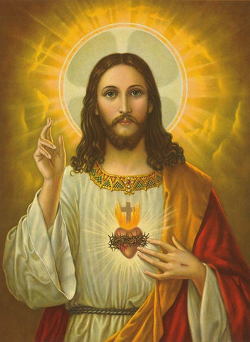 HL. HERZ JESU Black Ornate Wood Framed Art Print with Double Matting by Anonymous