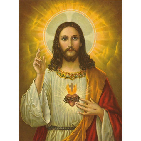 HL. HERZ JESU Gold Ornate Wood Framed Art Print with Double Matting by Anonymous