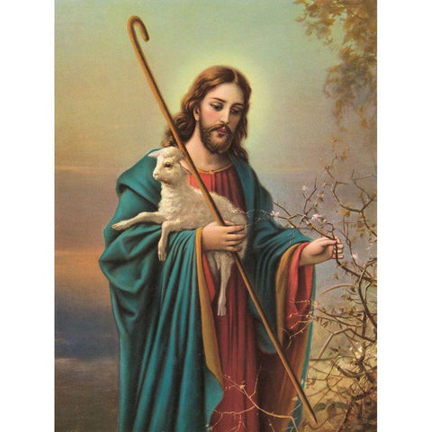 DER GUTE HIRTE Gold Ornate Wood Framed Art Print with Double Matting by Anonymous