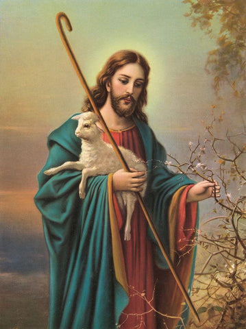 DER GUTE HIRTE White Modern Wood Framed Art Print with Double Matting by Anonymous