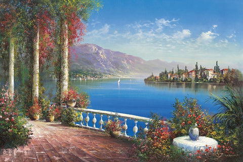 AT PORTOFINO Black Ornate Wood Framed Art Print with Double Matting by Buchner, H.