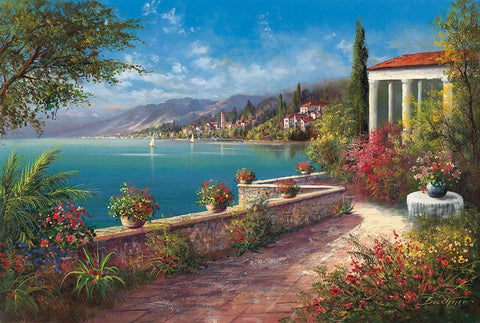 RIVIERA DI LEVANTE White Modern Wood Framed Art Print with Double Matting by Buchner, H.