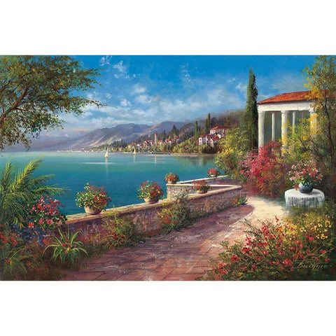 RIVIERA DI LEVANTE Black Modern Wood Framed Art Print with Double Matting by Buchner, H.