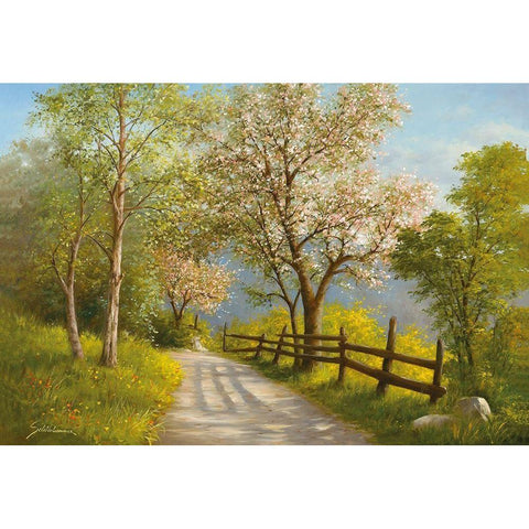 SPRING REVERIE Black Modern Wood Framed Art Print with Double Matting by Schoelnhammer, Heinz