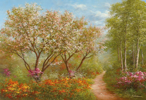 SUNLIGHT PATH Black Ornate Wood Framed Art Print with Double Matting by Schoelnhammer, Heinz