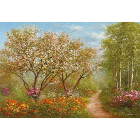 SUNLIGHT PATH White Modern Wood Framed Art Print by Schoelnhammer, Heinz