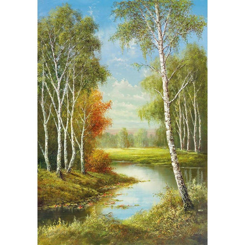 BIRCHES Gold Ornate Wood Framed Art Print with Double Matting by Glassl, Helmut