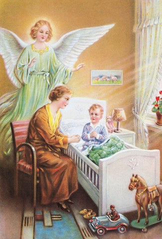 HL. SCHUTZENGEL Black Ornate Wood Framed Art Print with Double Matting by Anonymous