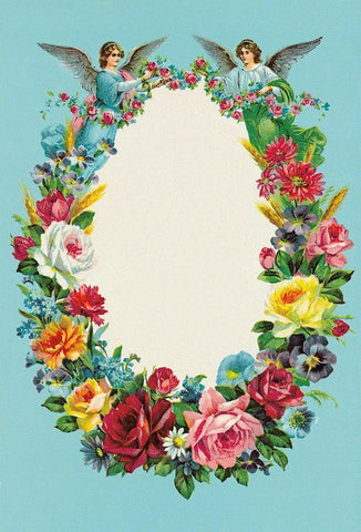 BLUMENKRANZ MIT ENGELN Black Ornate Wood Framed Art Print with Double Matting by Anonymous