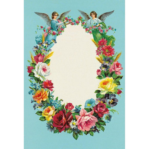 BLUMENKRANZ MIT ENGELN Black Modern Wood Framed Art Print by Anonymous