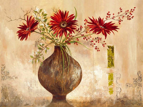 Red Gerberas White Modern Wood Framed Art Print with Double Matting by Field, Anna
