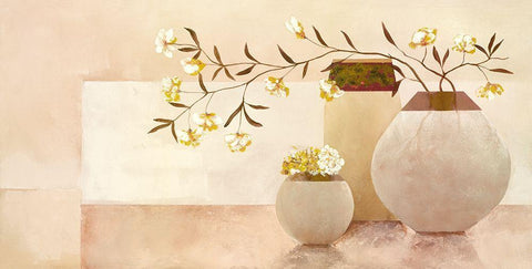 Golden Blossom II White Modern Wood Framed Art Print with Double Matting by Sedalia, David