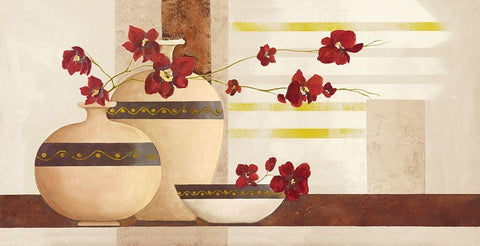 Red Blossom I White Modern Wood Framed Art Print with Double Matting by Sedalia, David