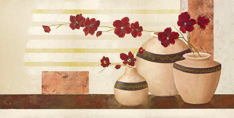 Red Blossom II White Modern Wood Framed Art Print with Double Matting by Sedalia, David