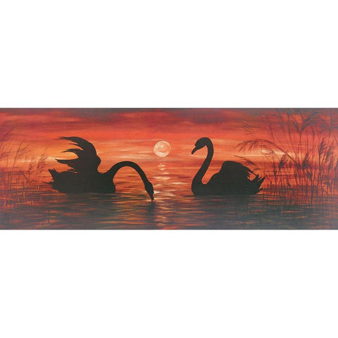 SWANS IN THE SUNSET White Modern Wood Framed Art Print by Werner