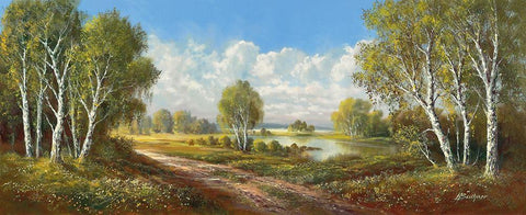 BIRCH LANE AT HORNI RYBNIKY White Modern Wood Framed Art Print with Double Matting by Buchner, H.