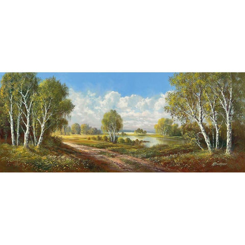 BIRCH LANE AT HORNI RYBNIKY Gold Ornate Wood Framed Art Print with Double Matting by Buchner, H.
