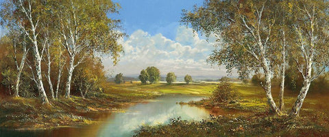 SPRING IN HORNI RYBNIKY White Modern Wood Framed Art Print with Double Matting by Buchner, H.