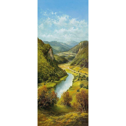 CARPATHIAN RIVER SCENE II Black Modern Wood Framed Art Print with Double Matting by Glassl, Helmut
