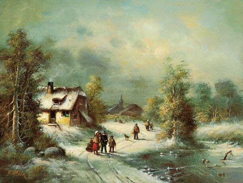 WINTER WALK Black Ornate Wood Framed Art Print with Double Matting by Pila