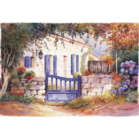 PORTE BLUE II Black Modern Wood Framed Art Print with Double Matting by Chamard, Jean-Marc