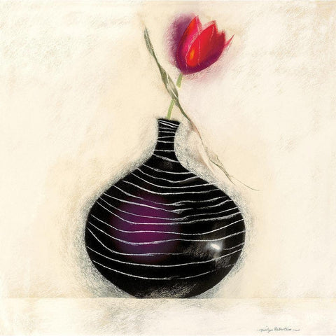 TULIP IN BLACK VASE I Black Modern Wood Framed Art Print by Robertson, Marilyn