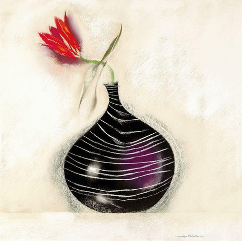 TULIP IN BLACK VASE II Black Ornate Wood Framed Art Print with Double Matting by Robertson, Marilyn
