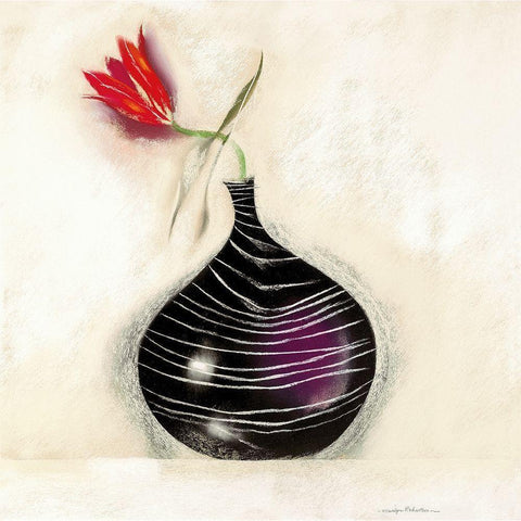 TULIP IN BLACK VASE II Gold Ornate Wood Framed Art Print with Double Matting by Robertson, Marilyn