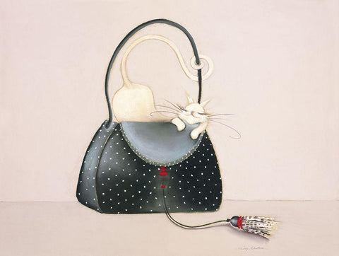 THE CAT OUT OF THE BAG I Black Ornate Wood Framed Art Print with Double Matting by Robertson, Marilyn