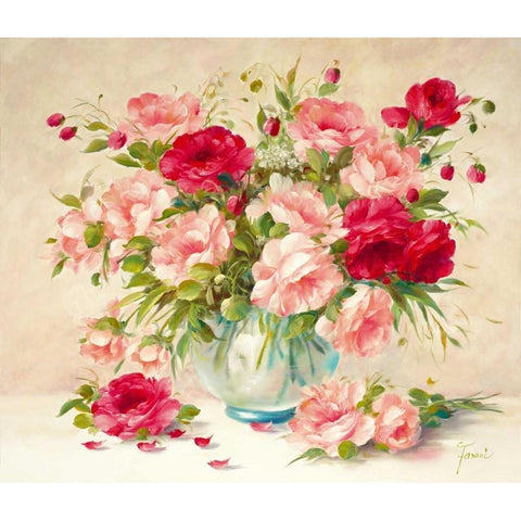 Medley With Roses White Modern Wood Framed Art Print by Fasani