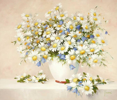 Medley With Daisies Black Ornate Wood Framed Art Print with Double Matting by Fasani
