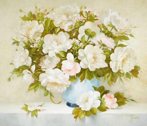 Medley In Soft Yellow White Modern Wood Framed Art Print with Double Matting by Fasani